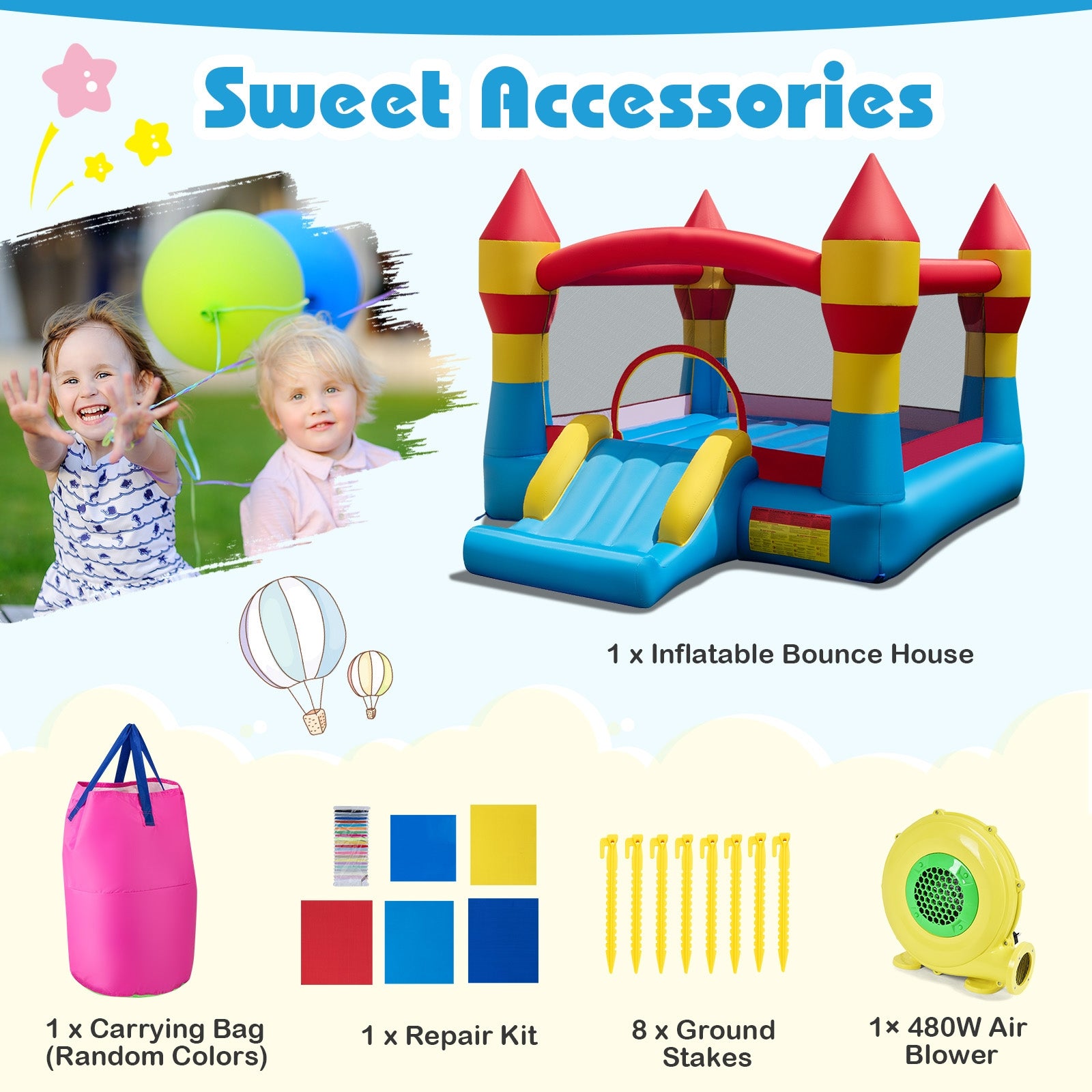 3-in-1 Kids Bouncer with Slide with 480W Blower for Yard, Blue Bounce House at Gallery Canada