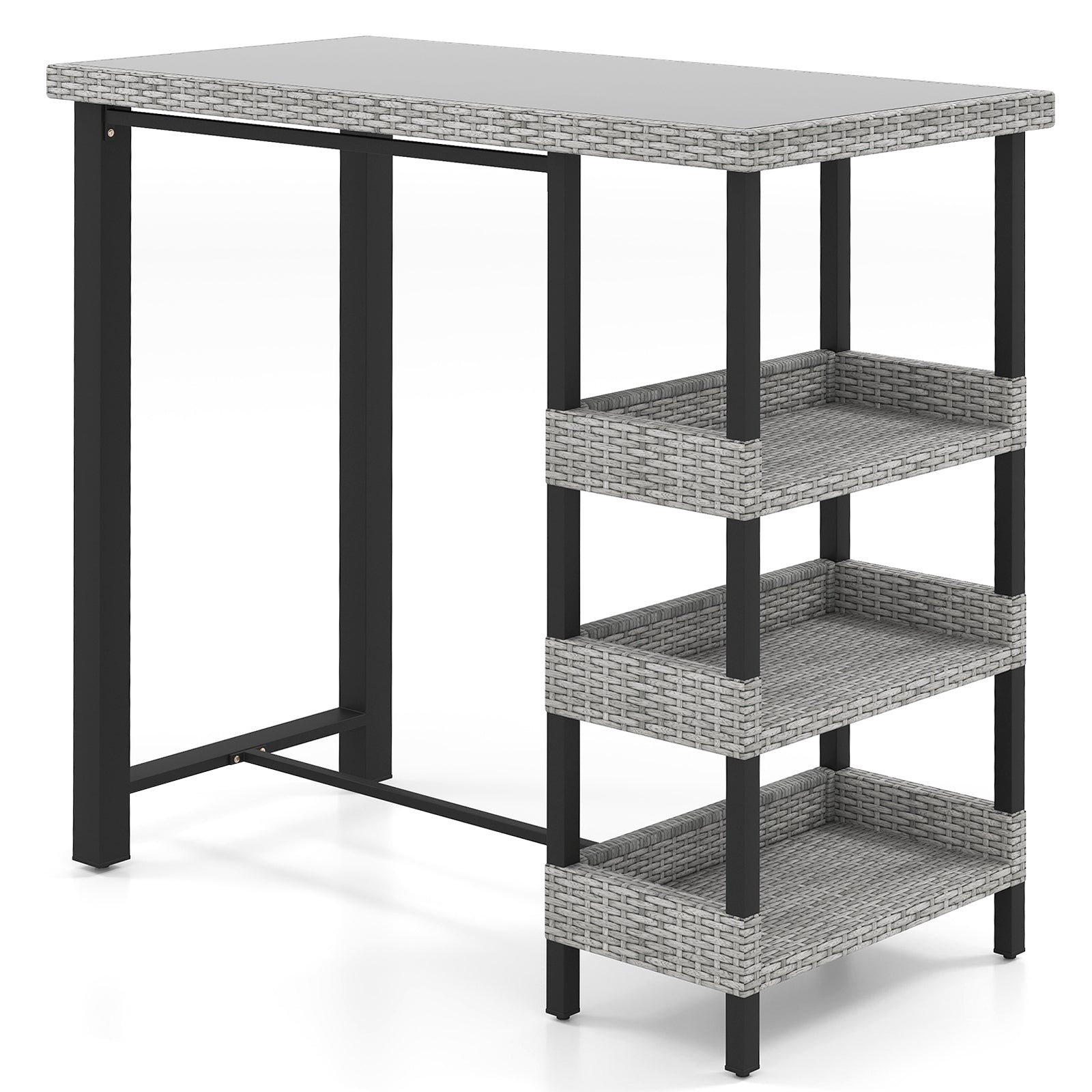 43.5 Inch Outdoor Bar Table with Tempered Glass Top, Gray Patio Dining Tables Gray at Gallery Canada