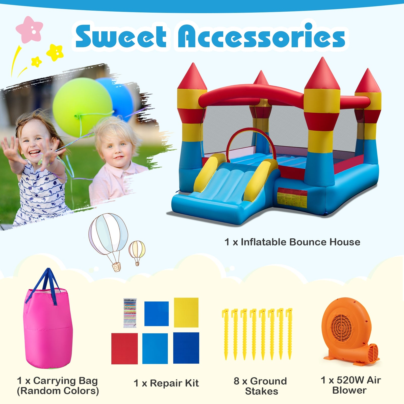 3-in-1 Kids Bouncer with Slide with 520W Blower for Yard, Blue Bounce House at Gallery Canada