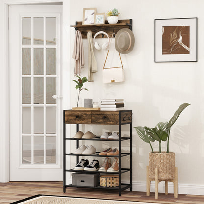 Coat Rack Shoe Stand Set 5-Tier Shoe Rack with Wall-Mounted Coat Hanger, Brown Shoe Racks & Storage Benches at Gallery Canada