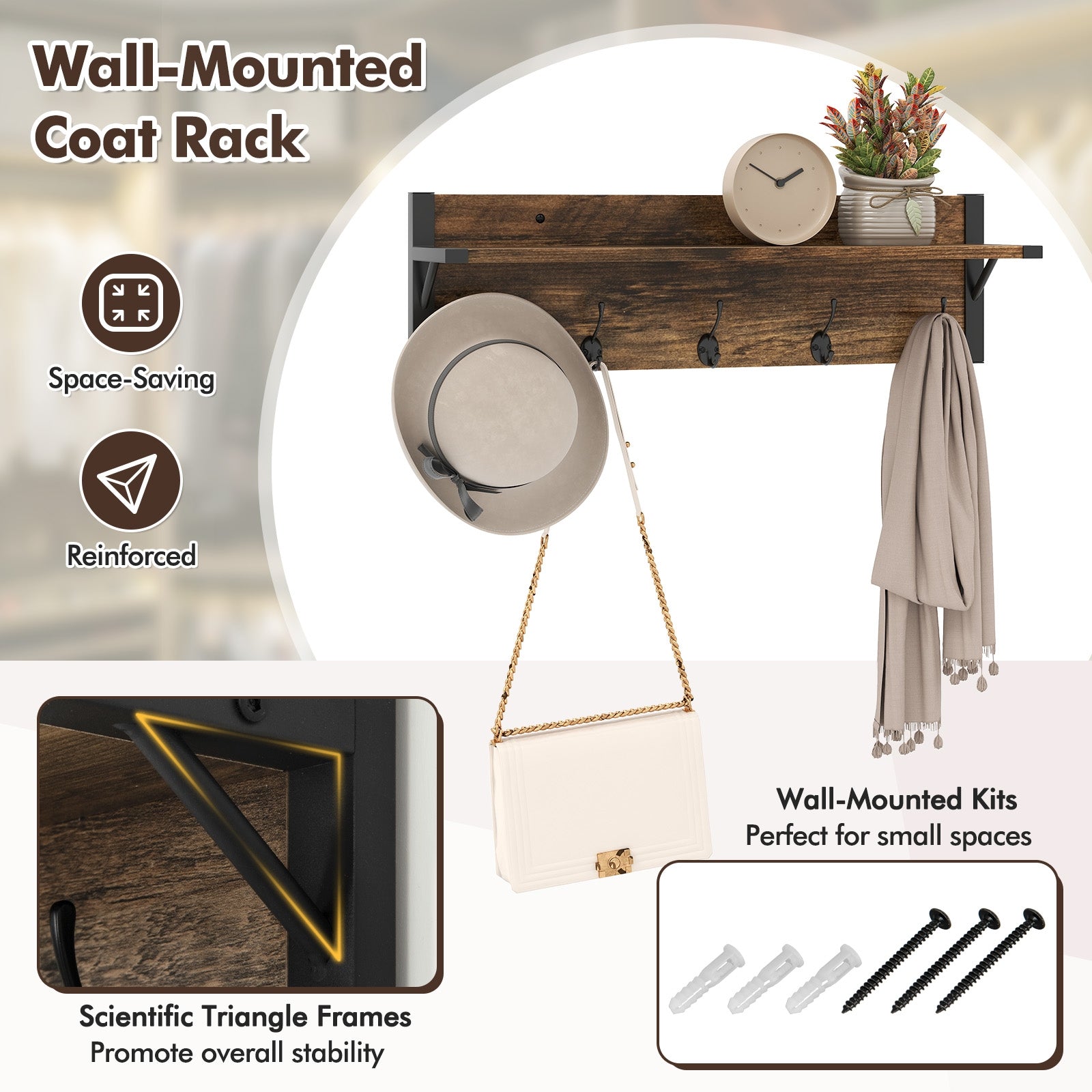 Coat Rack Shoe Stand Set 5-Tier Shoe Rack with Wall-Mounted Coat Hanger, Brown Shoe Racks & Storage Benches at Gallery Canada