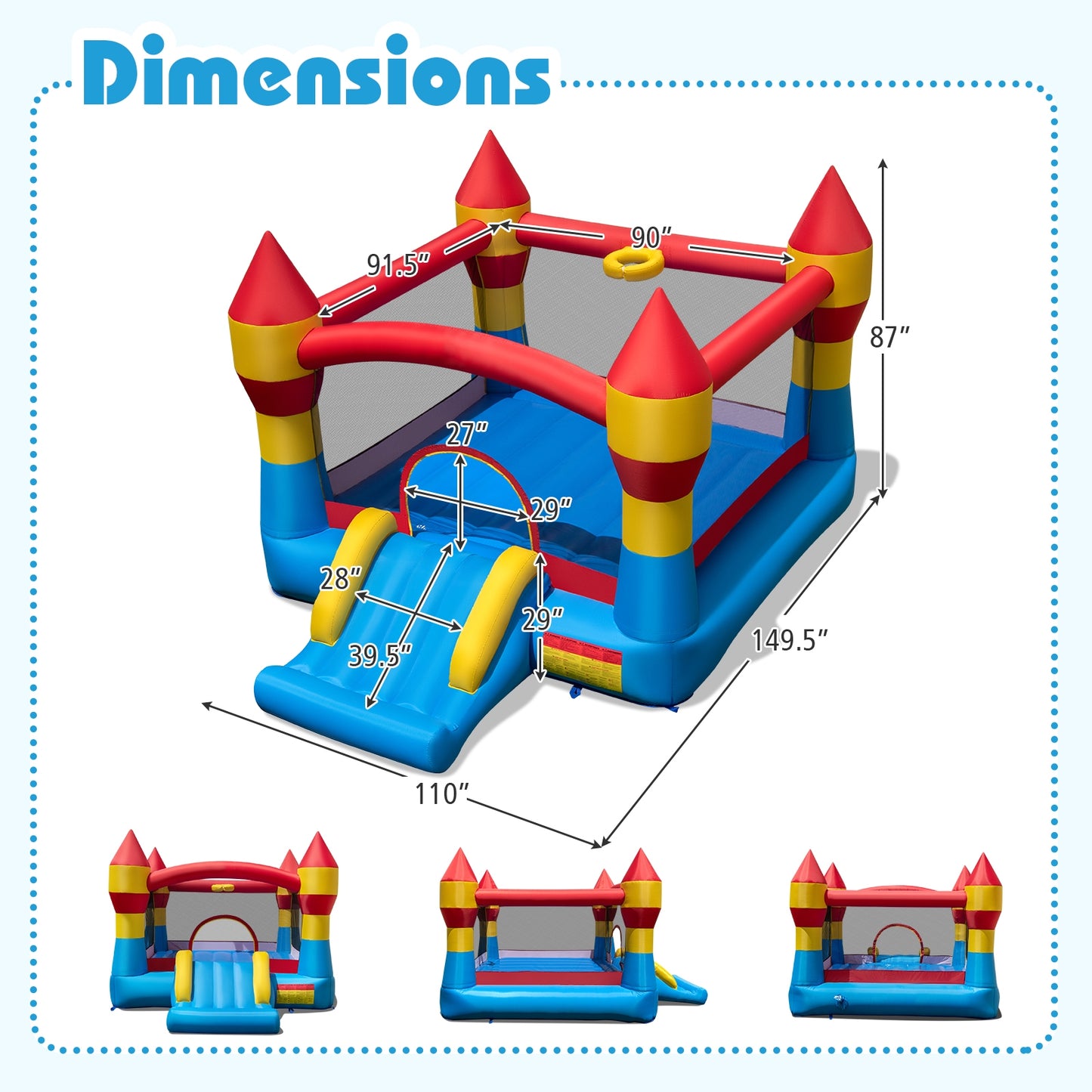 3-in-1 Kids Bouncer with Slide with 520W Blower for Yard, Blue Bounce House at Gallery Canada