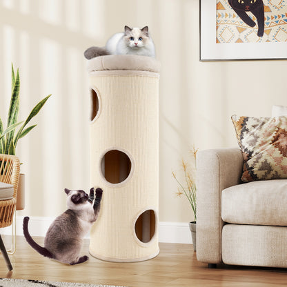 49 Inch Elevated Cat Cave, 4-Story Cat House, Beige Cat Houses at Gallery Canada