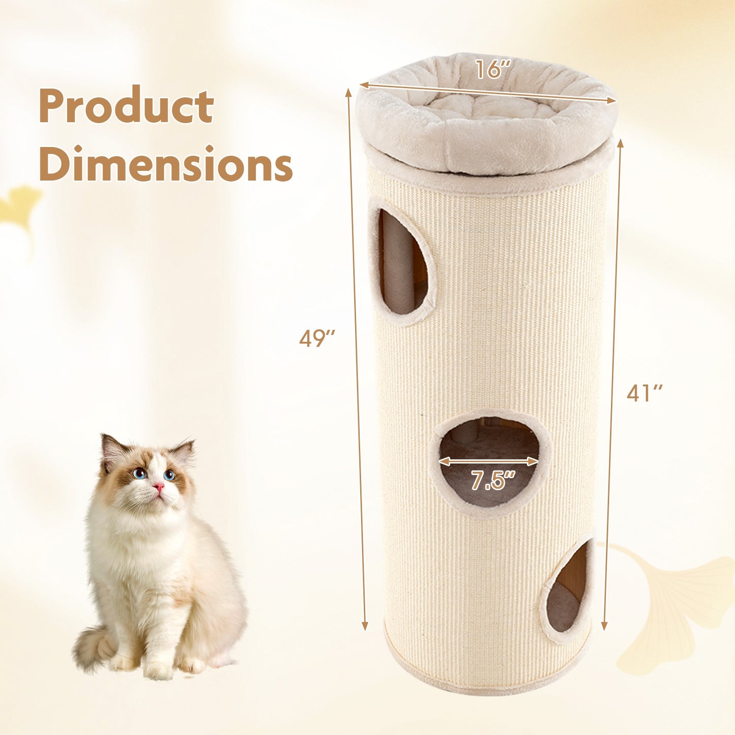 49 Inch Elevated Cat Cave, 4-Story Cat House, Beige Cat Houses at Gallery Canada