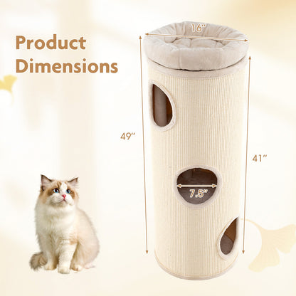 49 Inch Elevated Cat Cave, 4-Story Cat House, Beige Cat Houses at Gallery Canada