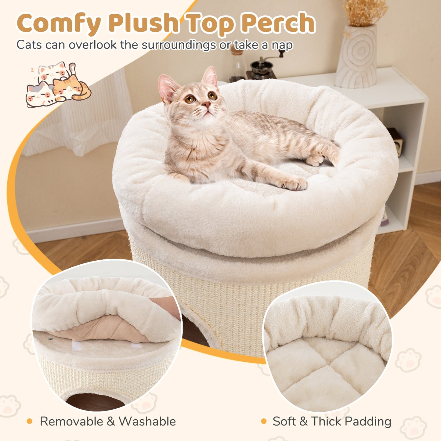 49 Inch Elevated Cat Cave, 4-Story Cat House, Beige Cat Houses at Gallery Canada