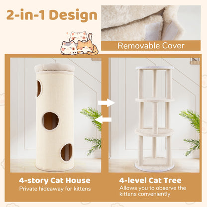 49 Inch Elevated Cat Cave, 4-Story Cat House, Beige Cat Houses at Gallery Canada