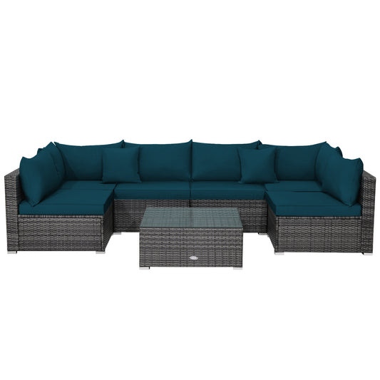 7 Piece Patio Rattan Furniture Set, Sectional Sofa, Green Outdoor Sectionals Green at Gallery Canada
