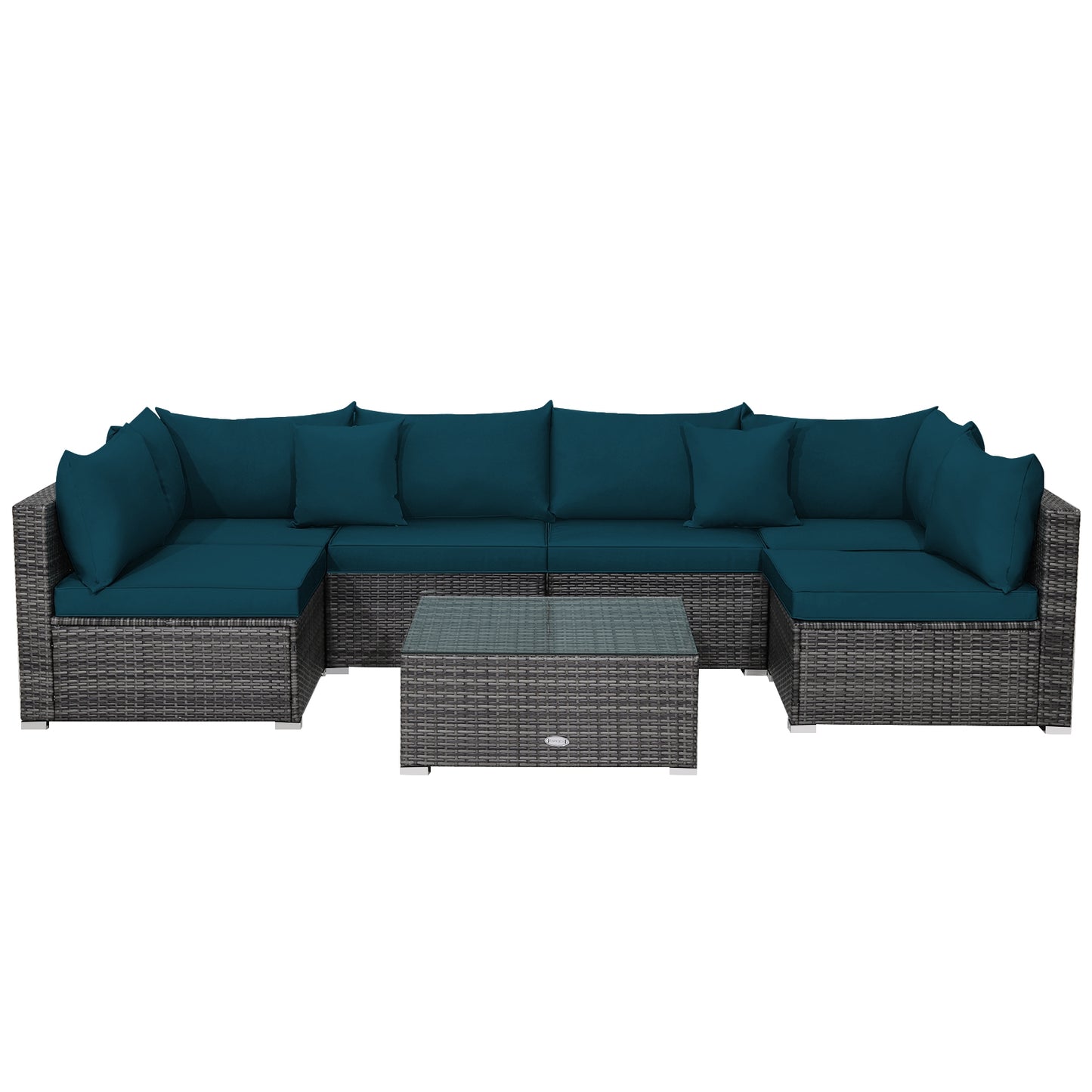 7 Pieces Patio Rattan Furniture Set with Sectional Sofa Cushioned, Green Outdoor Sectionals at Gallery Canada