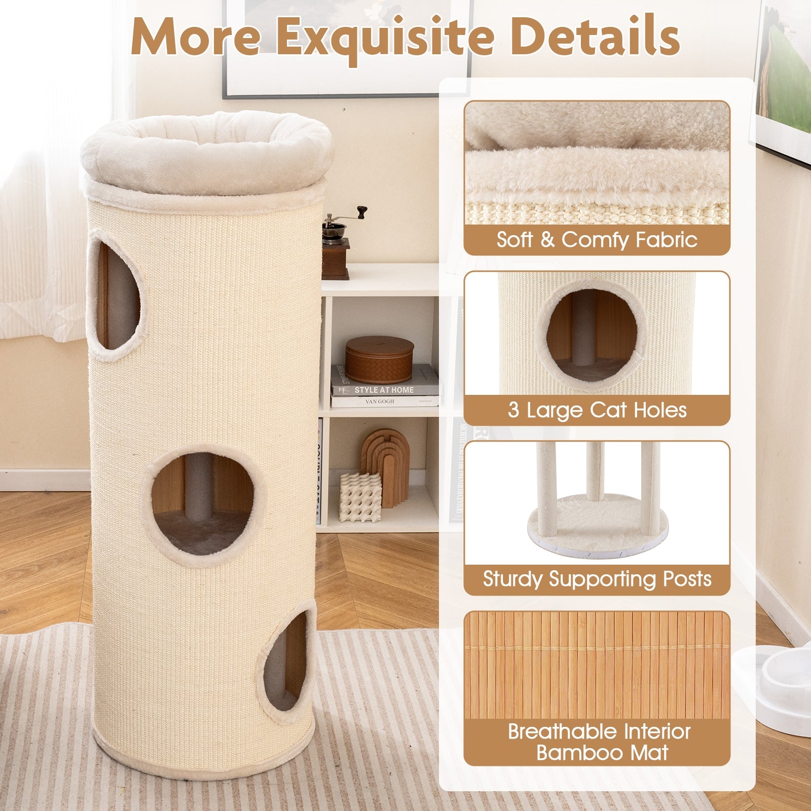 49 Inch Elevated Cat Cave, 4-Story Cat House, Beige Cat Houses at Gallery Canada