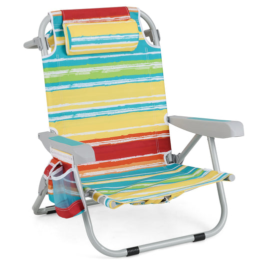 Foldable Backpack Beach Chair, With Cup Holder And Storage Pockets, Multicolor Beach & Lawn Chairs Multicolor at Gallery Canada