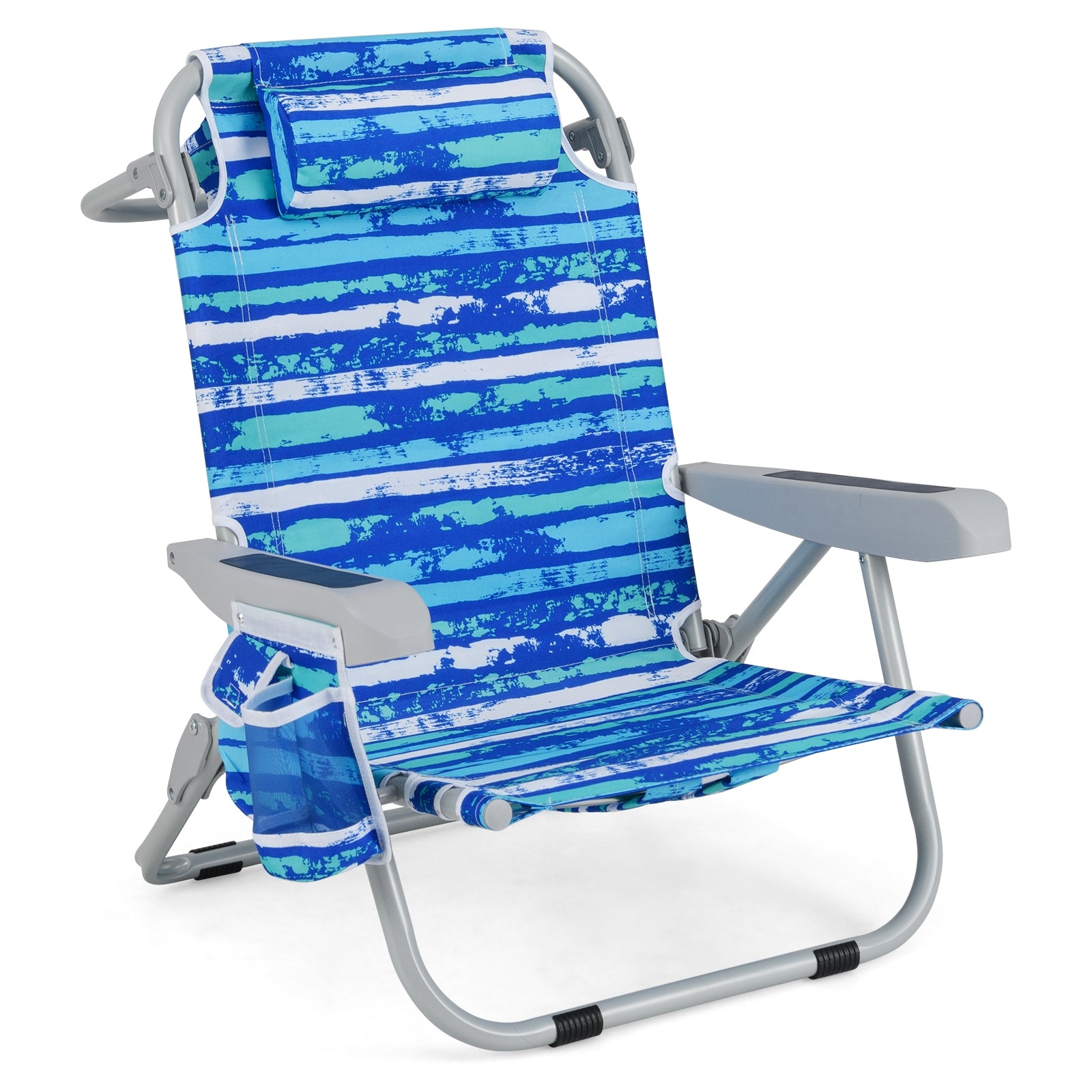 1 Piece Foldable Backpack Beach Chair with Cup Holder and Storage Pockets for Outdoor, Navy Beach & Lawn Chairs at Gallery Canada