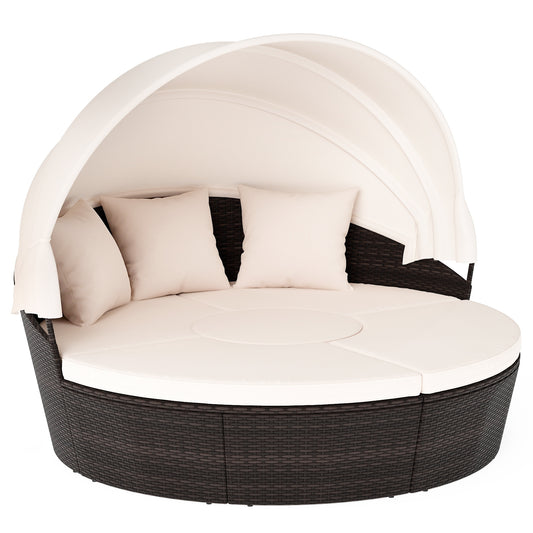 Patio Round Daybed With Retractable Canopy, White Outdoor Sectionals White at Gallery Canada