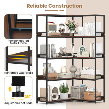 Corner Bookshelf 5-Tier L-Shaped Bookcase Etagere Bookshelf with Metal Frame, Walnut Bookcases at Gallery Canada