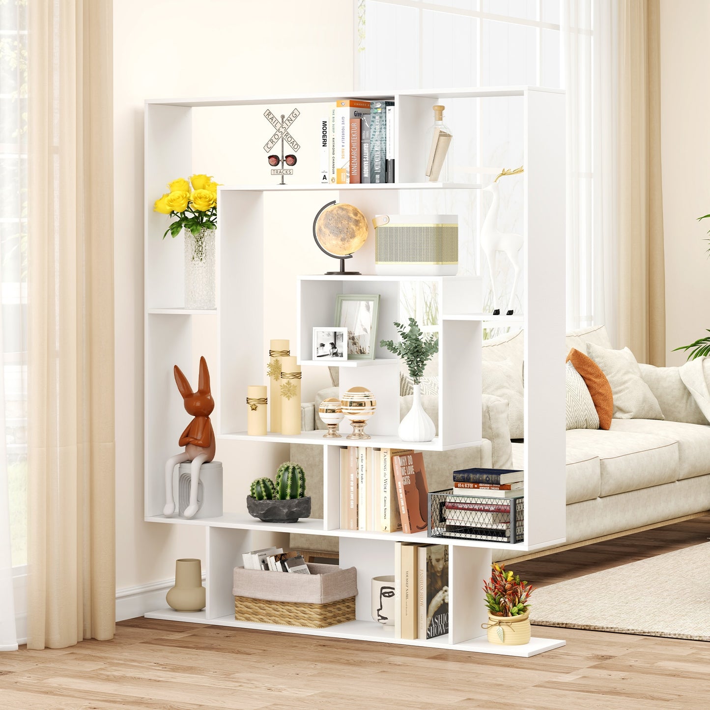 7-Tier Bookshelf Open Display Shelf Rack for Home Office, White Bookcases at Gallery Canada