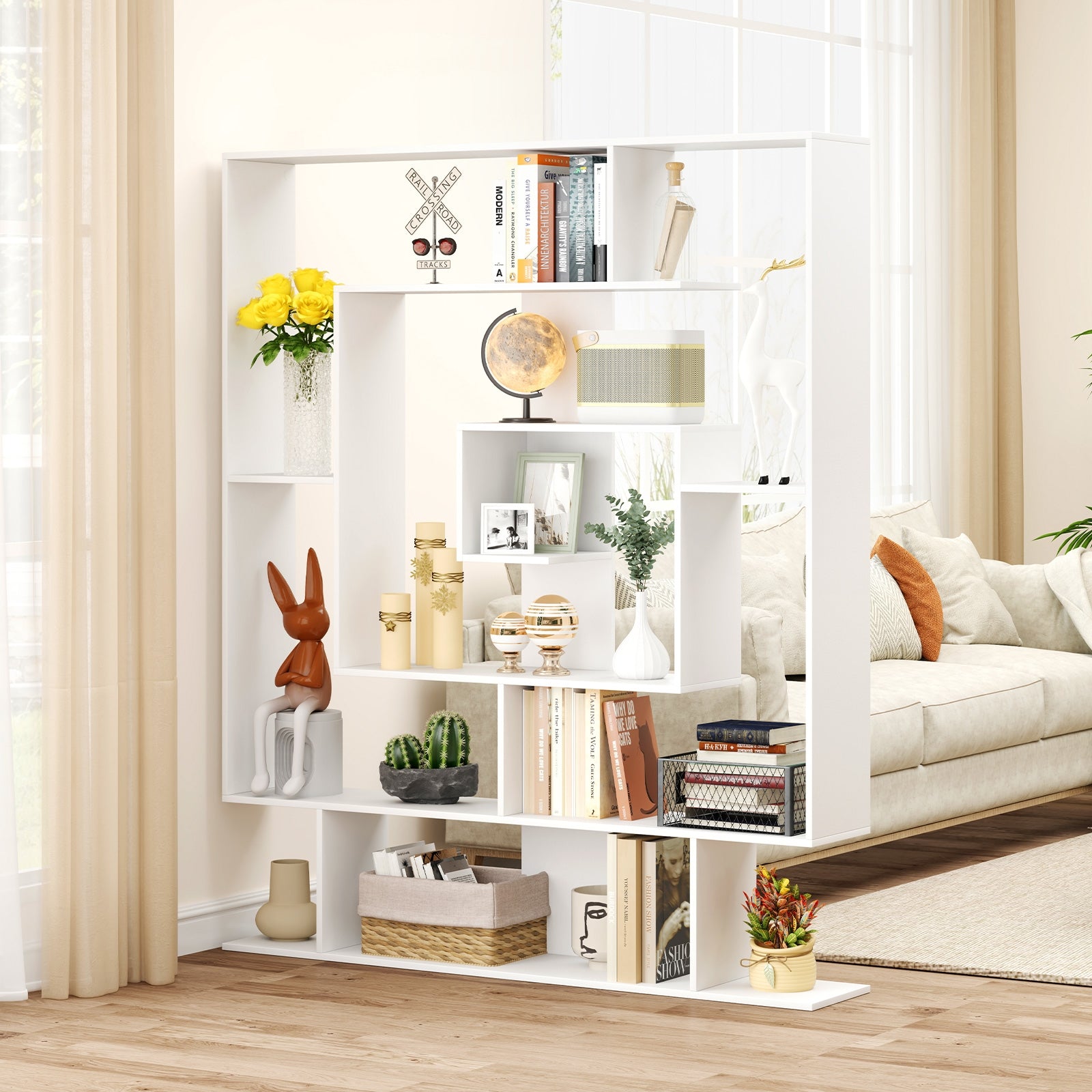 7-Tier Bookshelf Open Display Shelf Rack for Home Office, White Bookcases at Gallery Canada