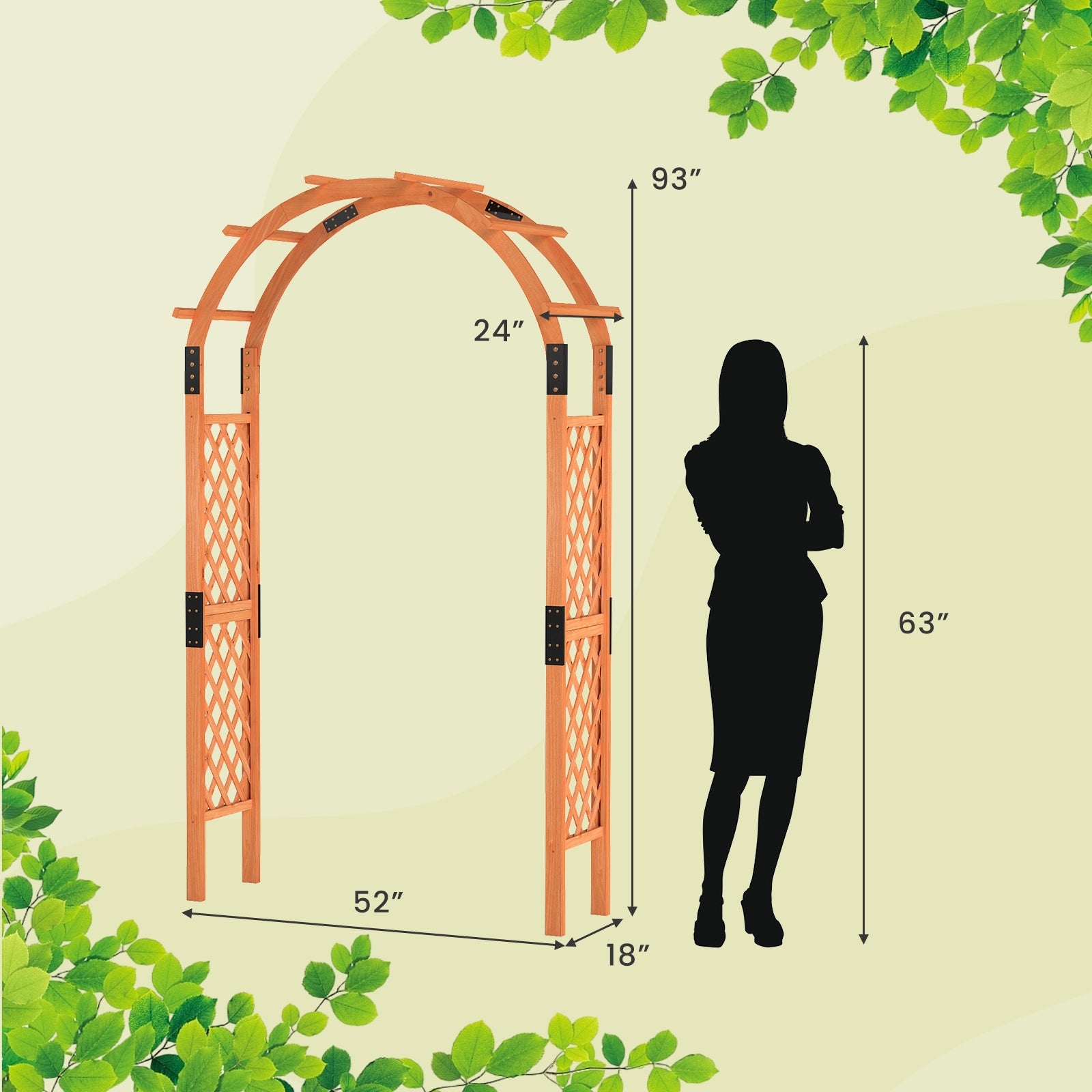 7.7 Feet Garden Arch Wooden Arbor for Climbing Plants, Orange Outdoor Decor at Gallery Canada