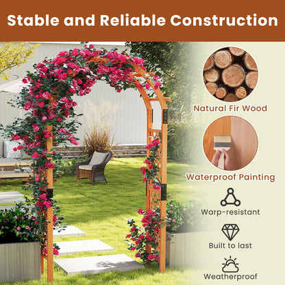 7.7 Feet Garden Arch Wooden Arbor for Climbing Plants, Orange Outdoor Decor at Gallery Canada
