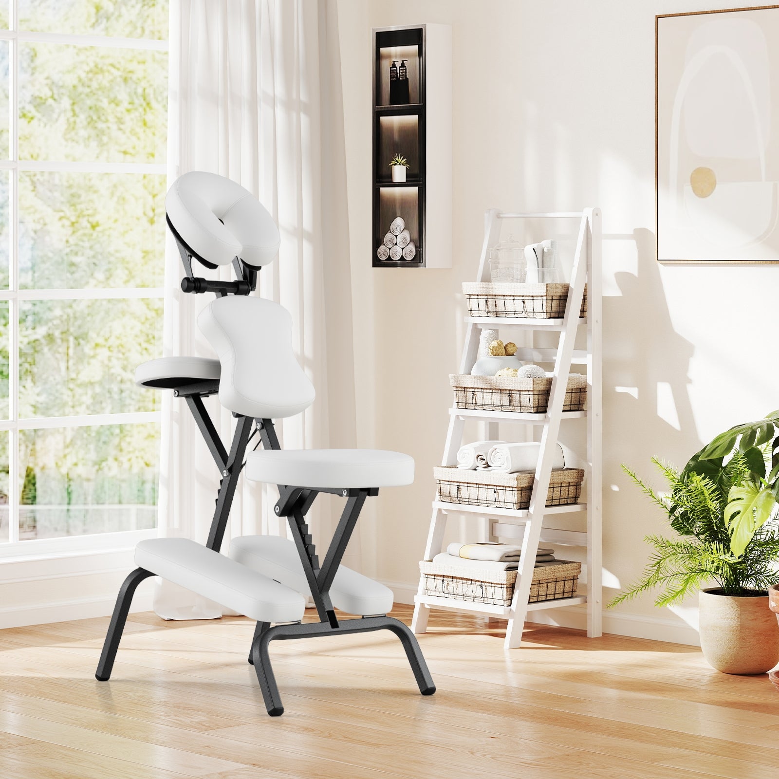 PU Leather Pad Travel Massage Chair with Thickened Sponge and Carrying Bag, White Spa & Salon at Gallery Canada