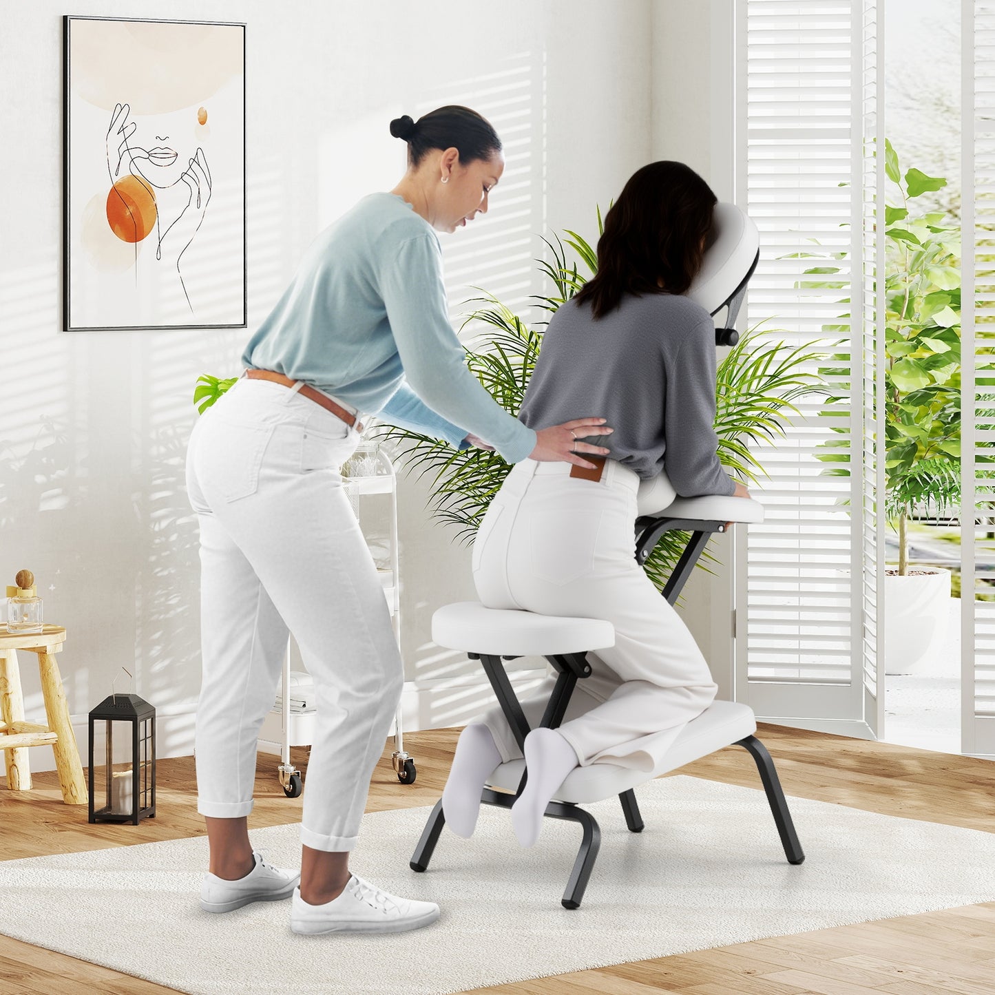 PU Leather Pad Travel Massage Chair with Thickened Sponge and Carrying Bag, White Spa & Salon at Gallery Canada