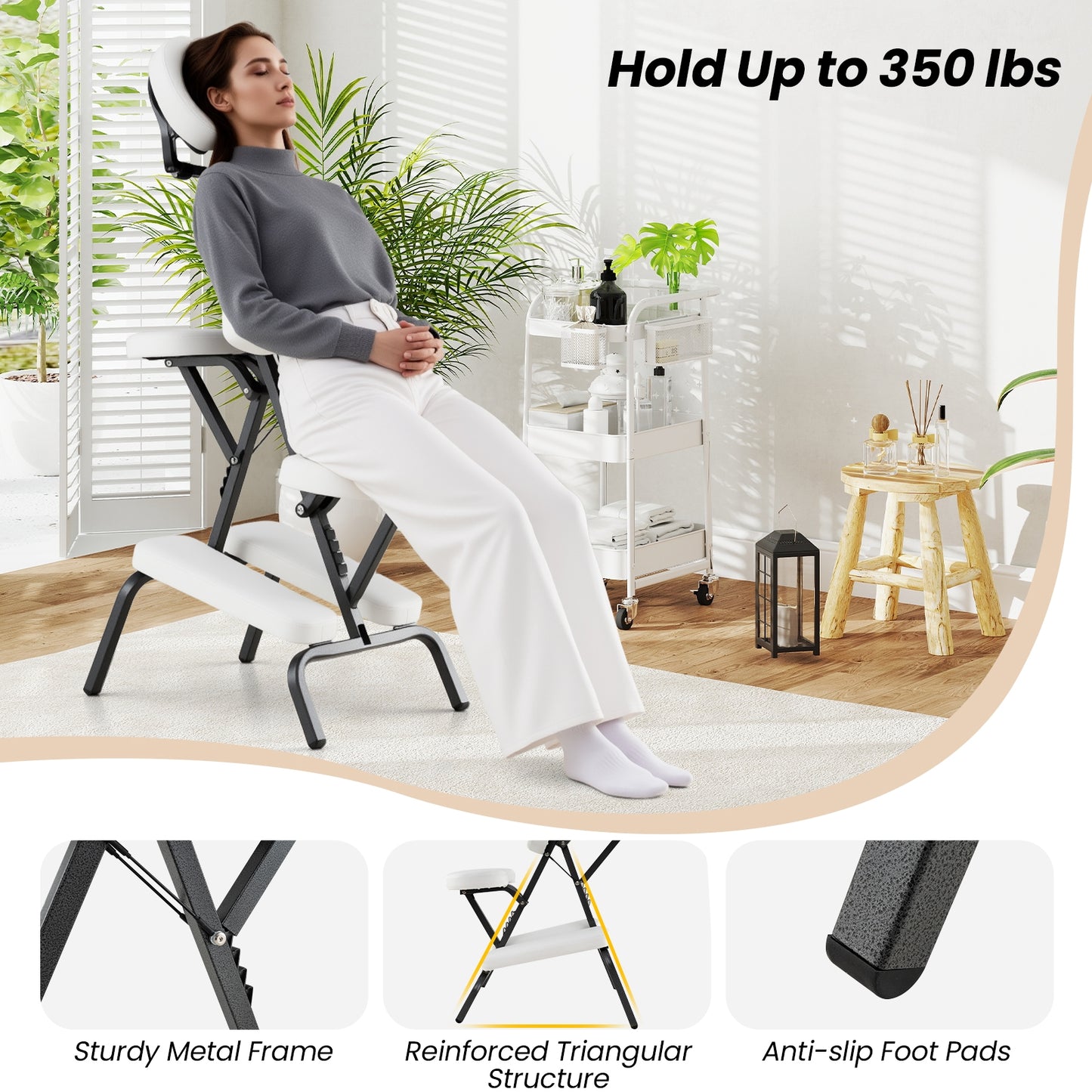 PU Leather Pad Travel Massage Chair with Thickened Sponge and Carrying Bag, White Spa & Salon at Gallery Canada