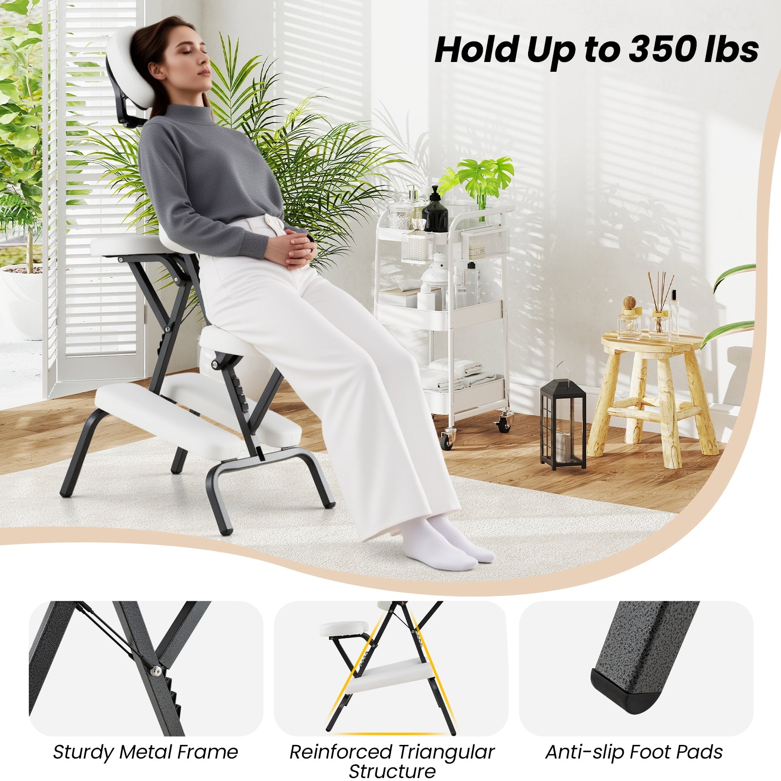 PU Leather Pad Travel Massage Chair with Thickened Sponge and Carrying Bag, White Spa & Salon at Gallery Canada