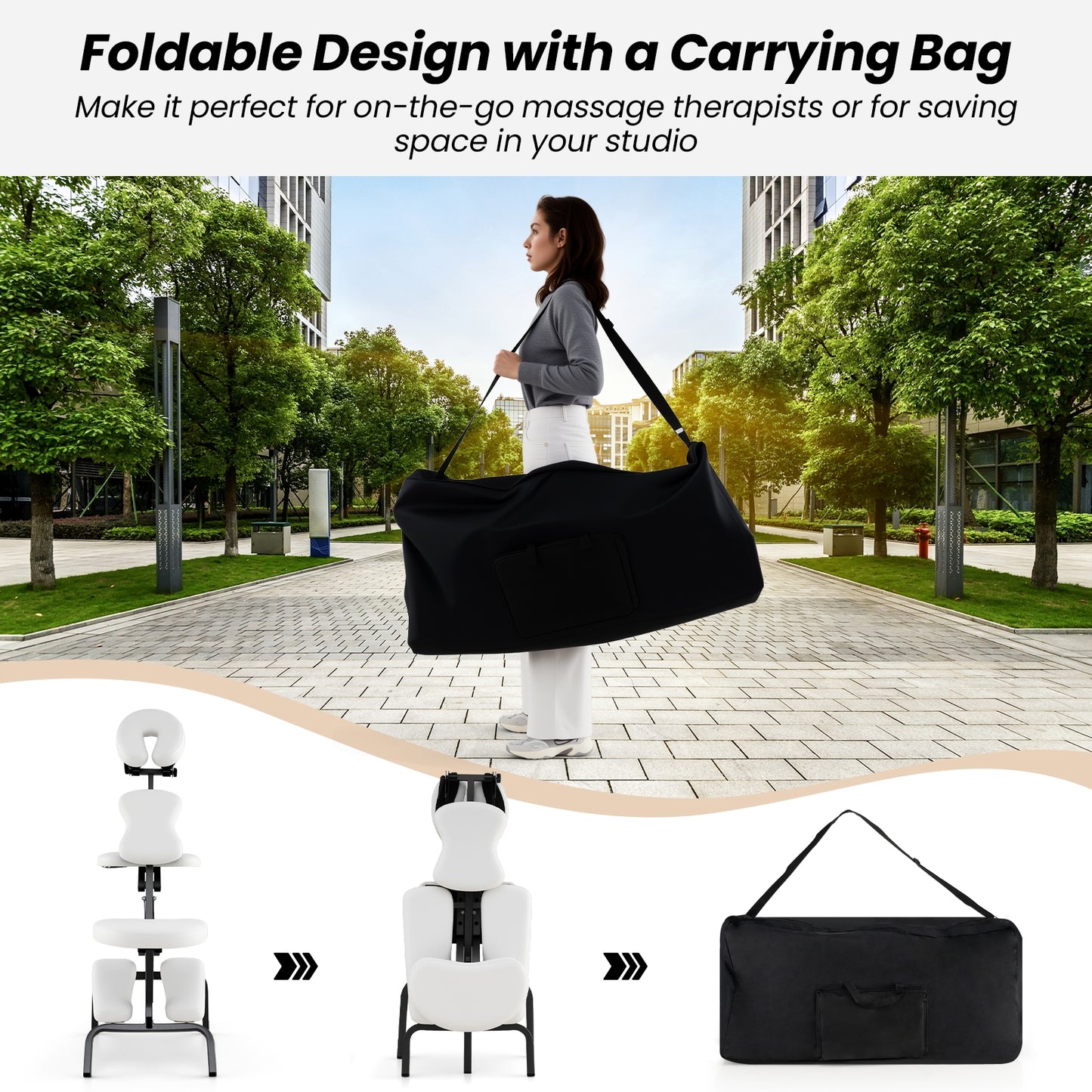 PU Leather Pad Travel Massage Chair with Thickened Sponge and Carrying Bag, White Spa & Salon at Gallery Canada