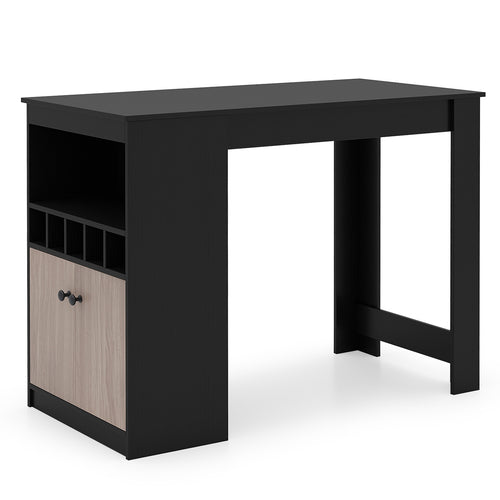 48 Inch Bar Table With Storage Cabinet, Wine Rack, Black