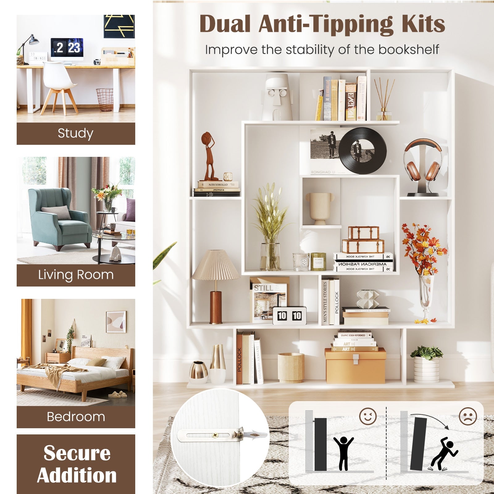 7-Tier Bookshelf Open Display Shelf Rack for Home Office, White Bookcases at Gallery Canada