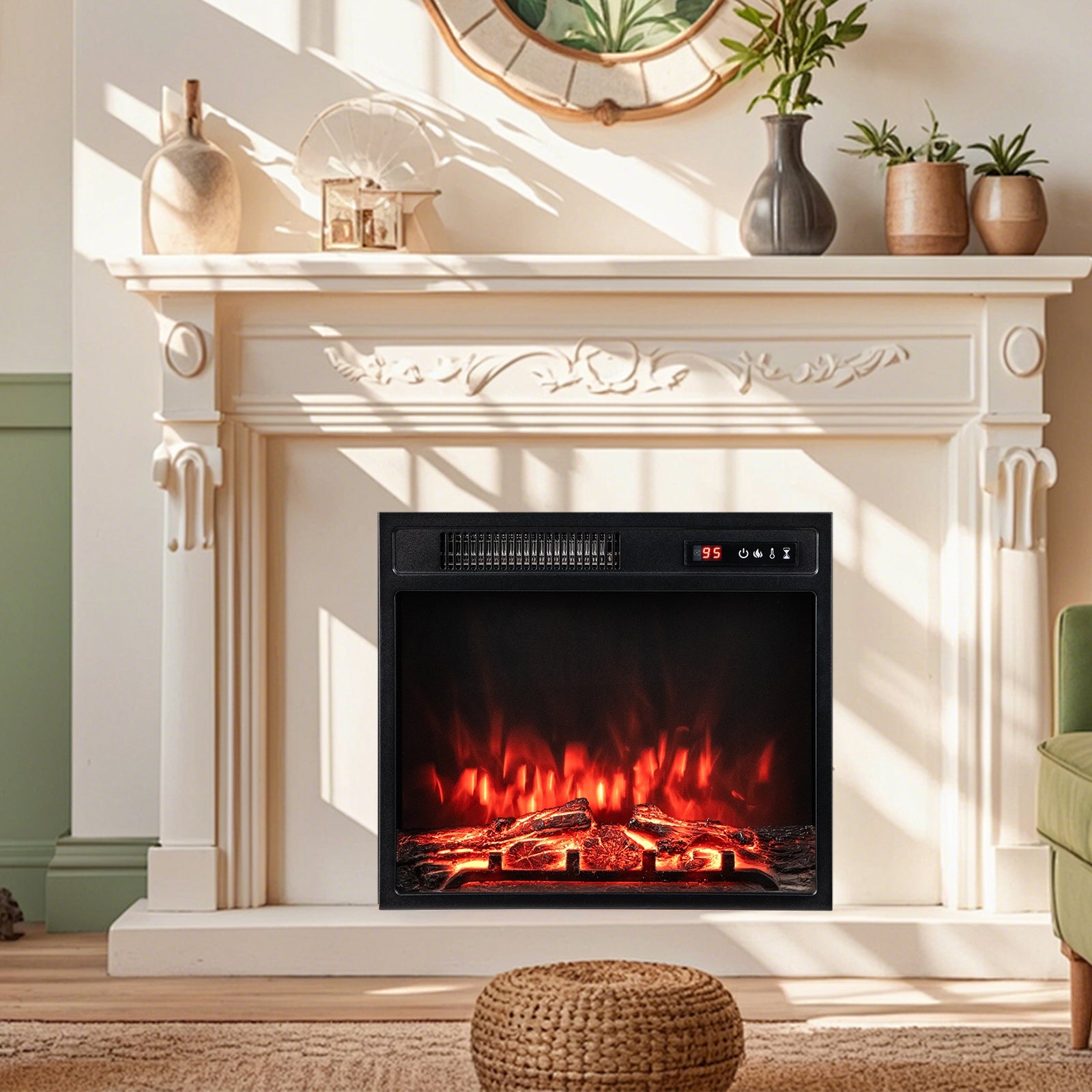 18 Inch 750W/1500W Electric Fireplace Insert with Remote Control and Adjustable Flame Colors, Black Fireplaces at Gallery Canada