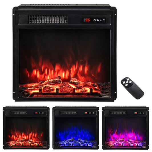 18 Inch Electric Fireplace Insert, 750W/1500W, Remote Control, Adjustable Flame Colors, Black Fireplaces Black at Gallery Canada