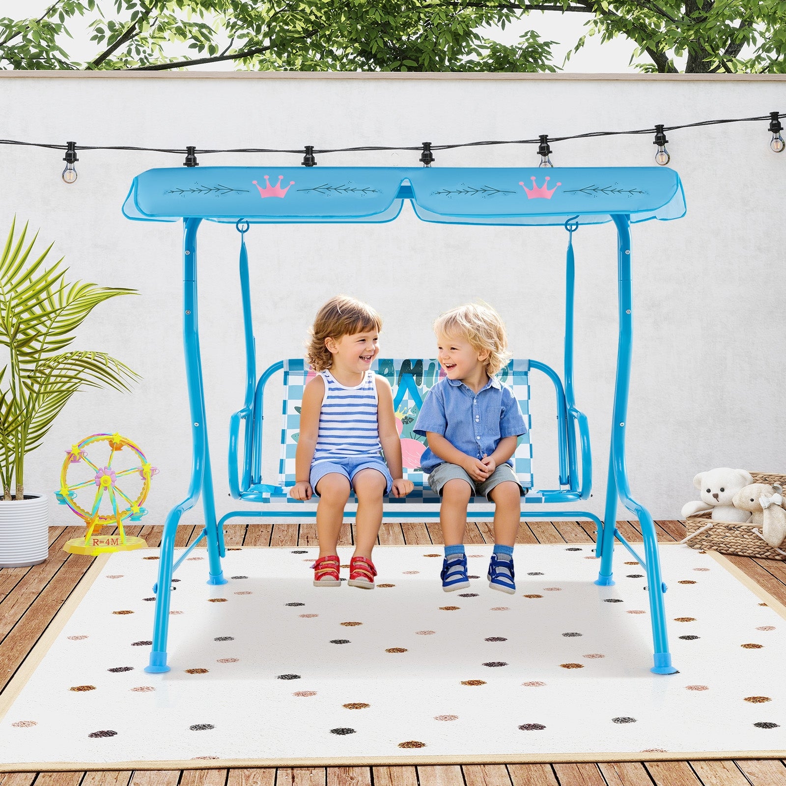 2-Seater Kids Patio Swing with Metal Stand and Adjustable Canopy, Navy Swing & Playsets at Gallery Canada