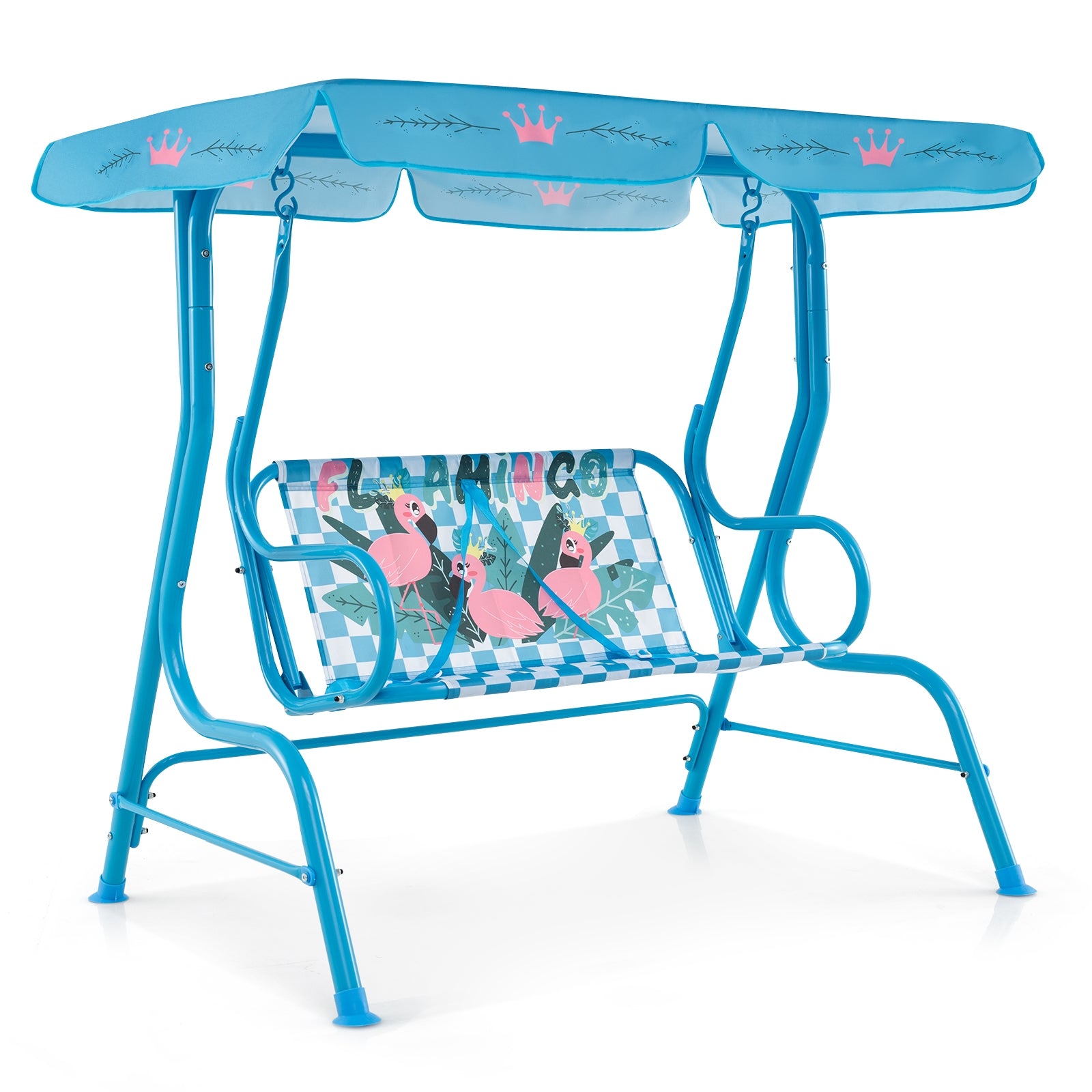 2-Seater Kids Patio Swing with Metal Stand and Adjustable Canopy, Navy Swing & Playsets at Gallery Canada