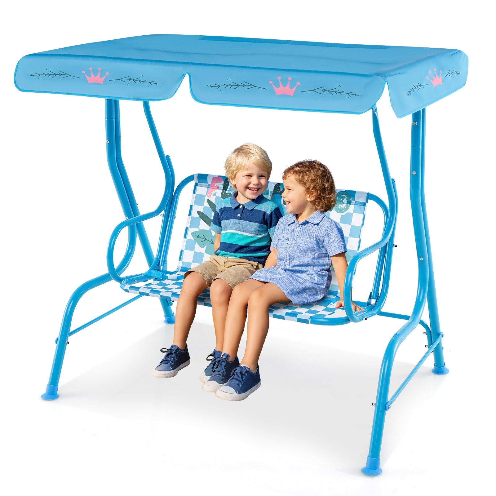 2-Seater Kids Patio Swing with Metal Stand and Adjustable Canopy, Navy Swing & Playsets at Gallery Canada