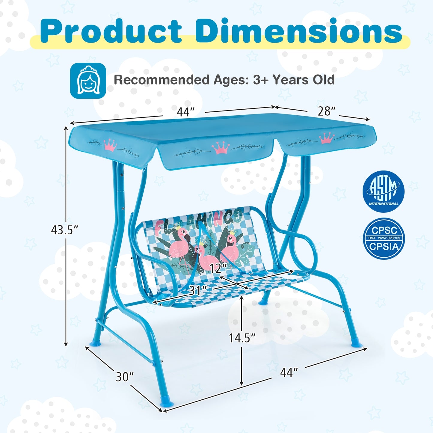 2-Seater Kids Patio Swing with Metal Stand and Adjustable Canopy, Navy Swing & Playsets at Gallery Canada