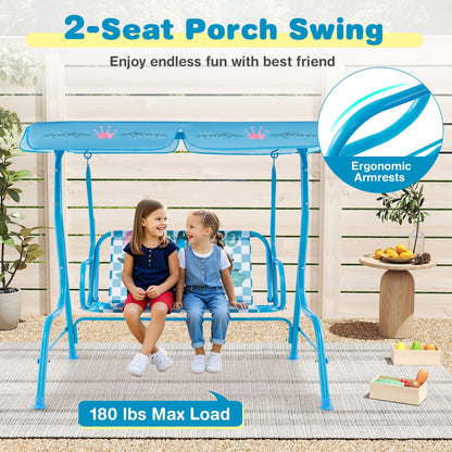 2-Seater Kids Patio Swing with Metal Stand and Adjustable Canopy, Navy Swing & Playsets at Gallery Canada