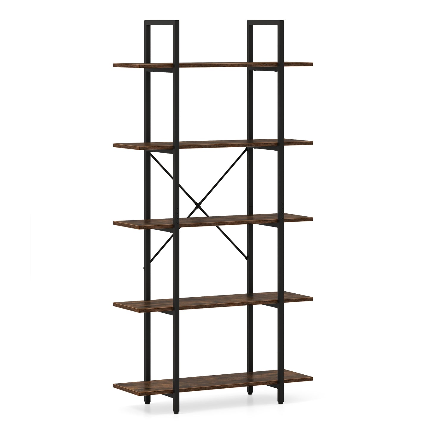 5-Tier 62 Inch Tall Vintage Industrial Bookcase with Open Storage Shelves, Rustic Brown Bookcases at Gallery Canada