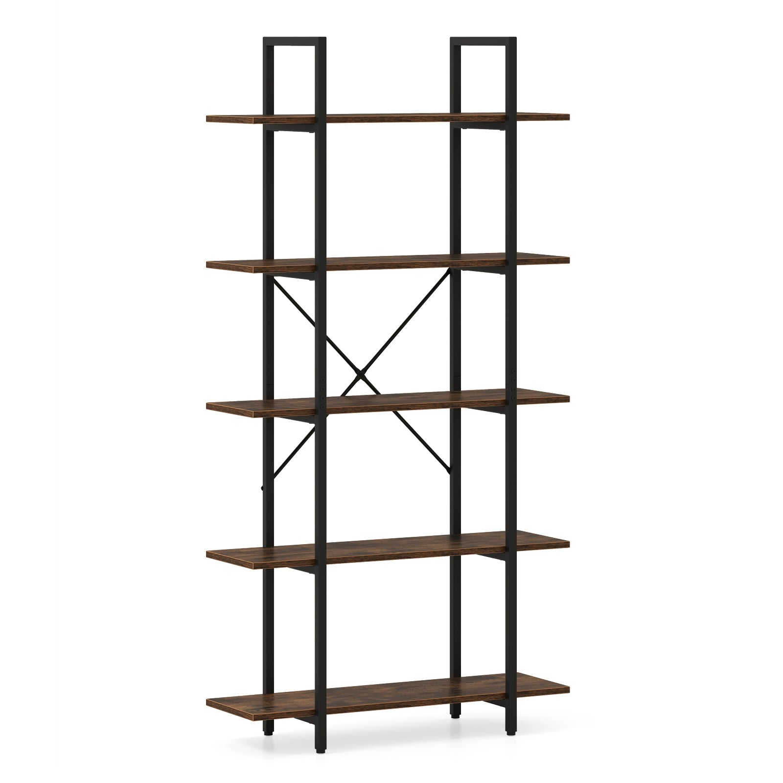 5-Tier 62 Inch Tall Vintage Industrial Bookcase with Open Storage Shelves, Rustic Brown Bookcases at Gallery Canada
