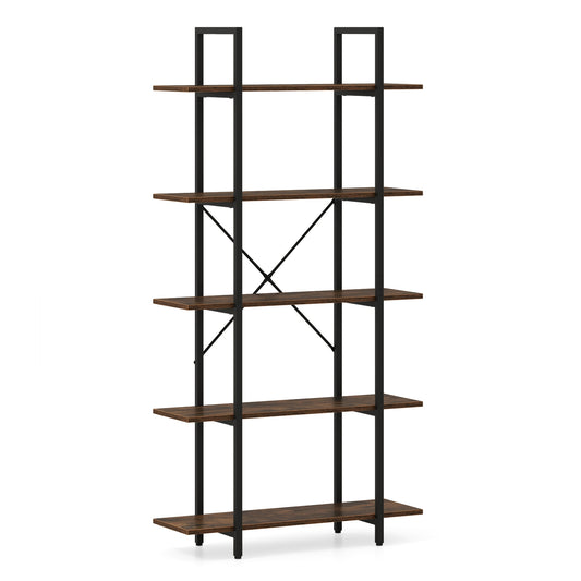 5-Tier 62 Inch Vintage Industrial Bookcase, Rustic Brown Bookcases Rustic Brown at Gallery Canada