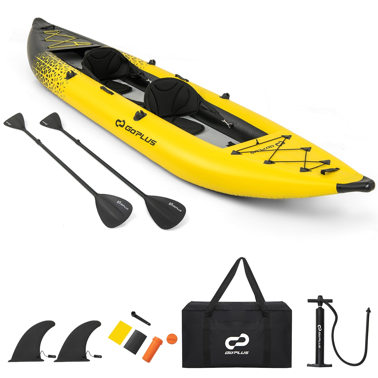 Inflatable 2-person Kayak Set with Aluminium Oars and Repair Kit, Yellow Surfing at Gallery Canada