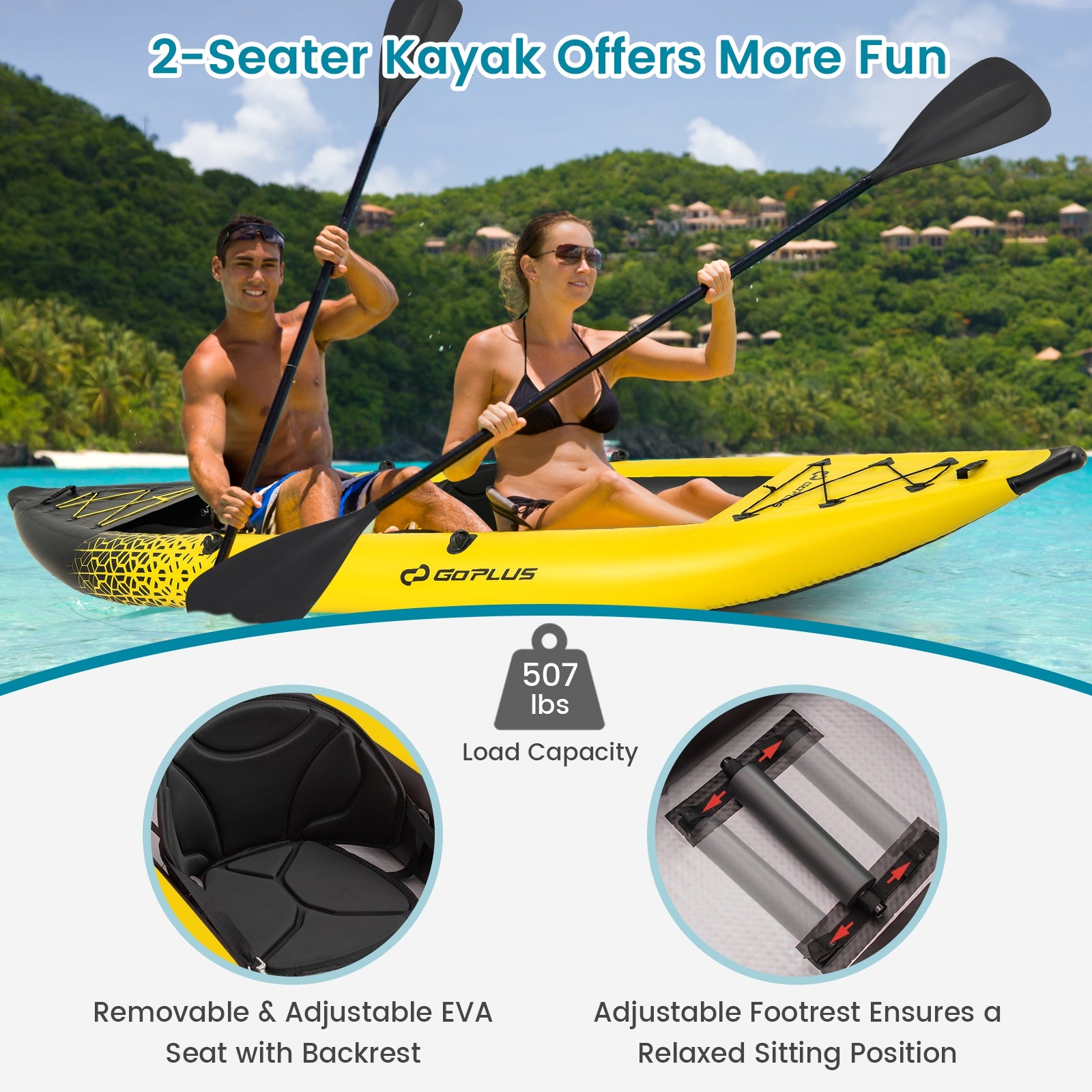 Inflatable 2-person Kayak Set with Aluminium Oars and Repair Kit, Yellow Surfing at Gallery Canada