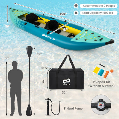 Inflatable 2-person Kayak Set with Aluminium Oars and Repair Kit, Green Surfing at Gallery Canada