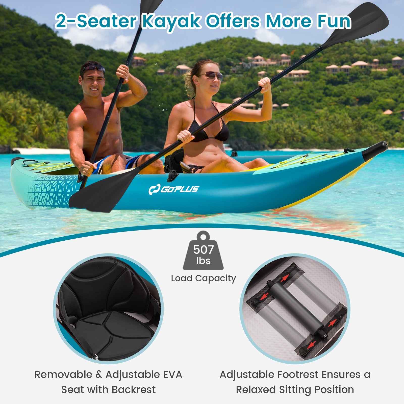 Inflatable 2-person Kayak Set with Aluminium Oars and Repair Kit, Green Surfing at Gallery Canada