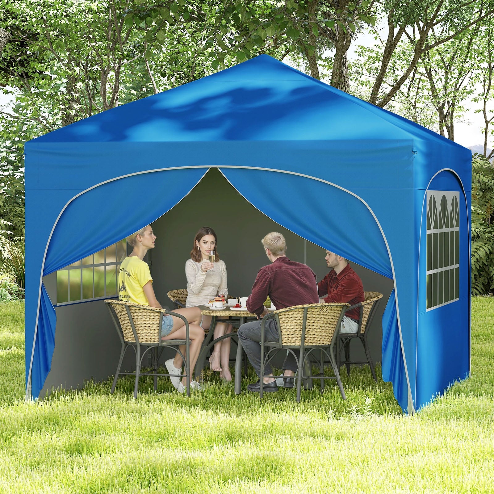 10 X 10 FT Pop up Canopy Tent with 4 Removable Sidewall, Blue Canopies at Gallery Canada