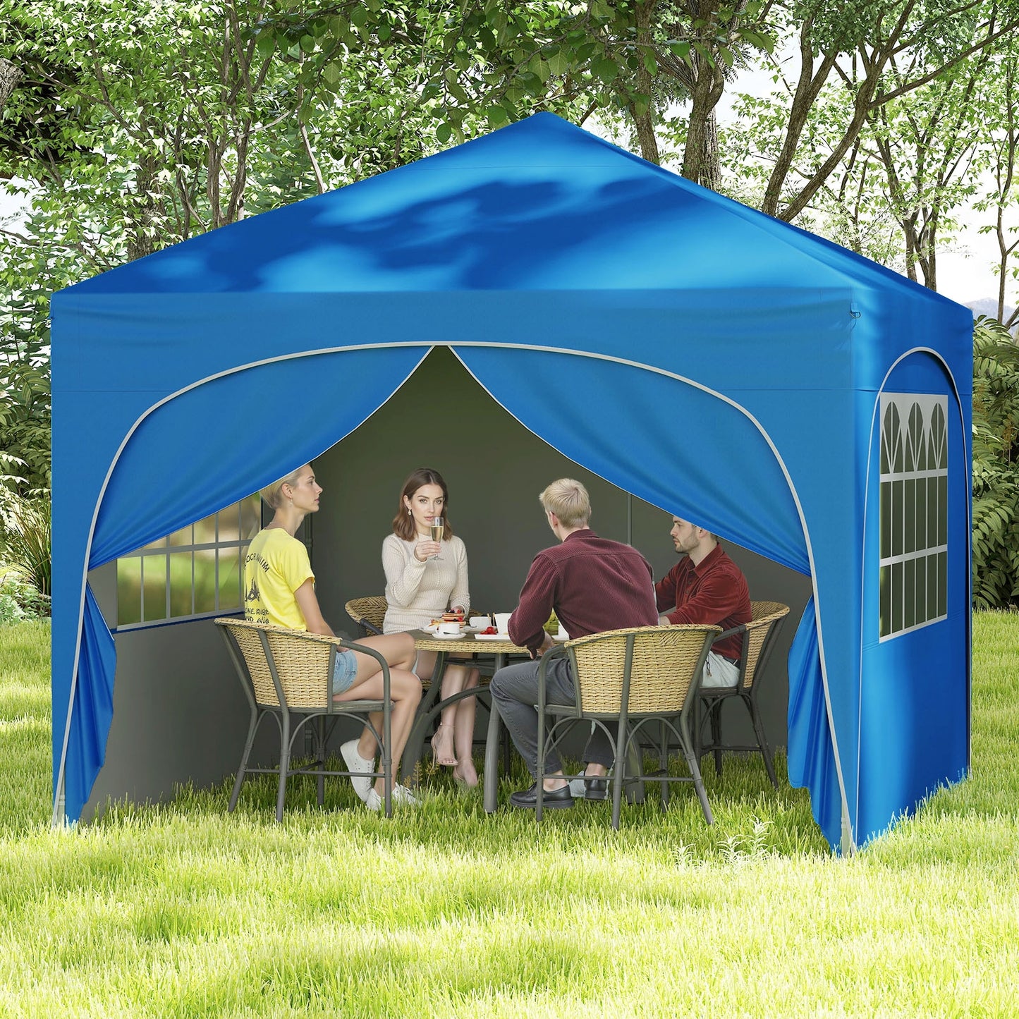 10 X 10 FT Pop up Canopy Tent with 4 Removable Sidewall, Blue Canopies at Gallery Canada