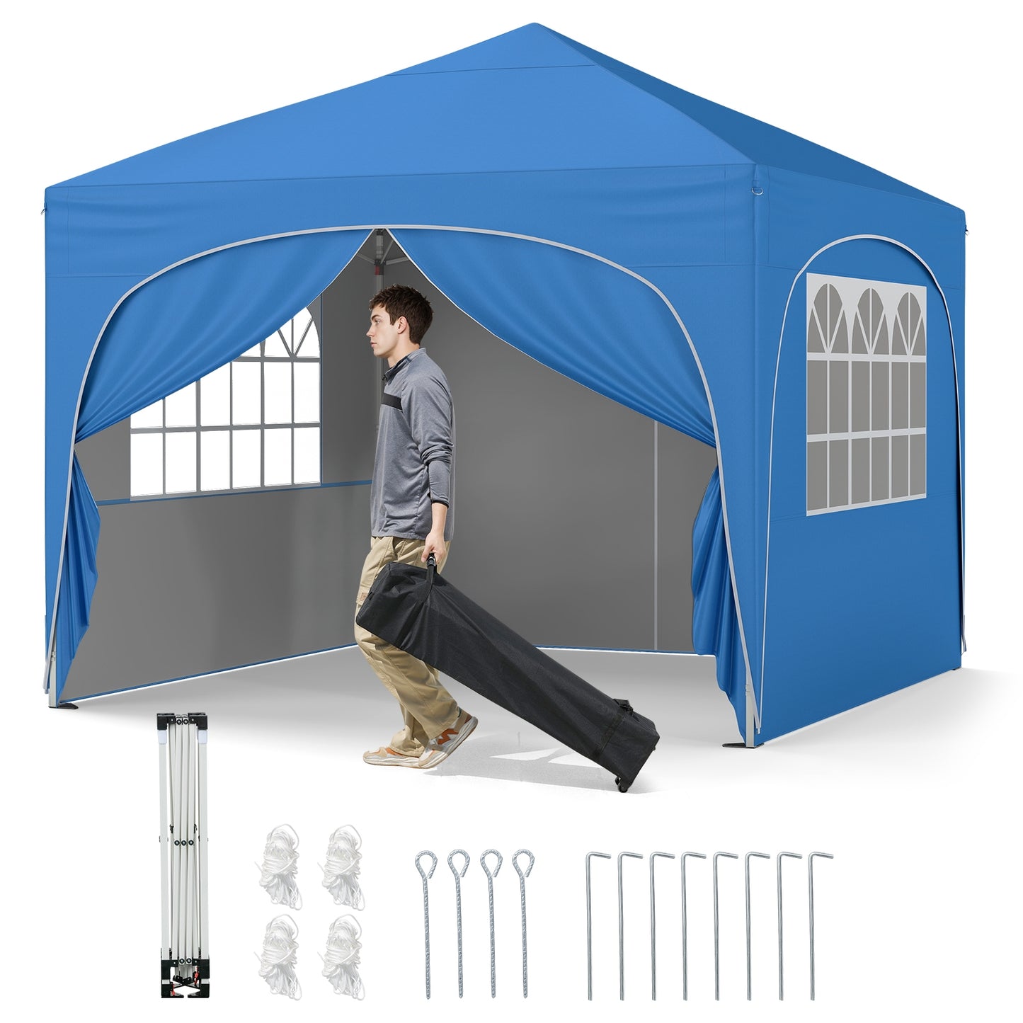 10 X 10 FT Pop Up Canopy Tent, 4 Removable Sidewalls, Blue Canopies Blue at Gallery Canada