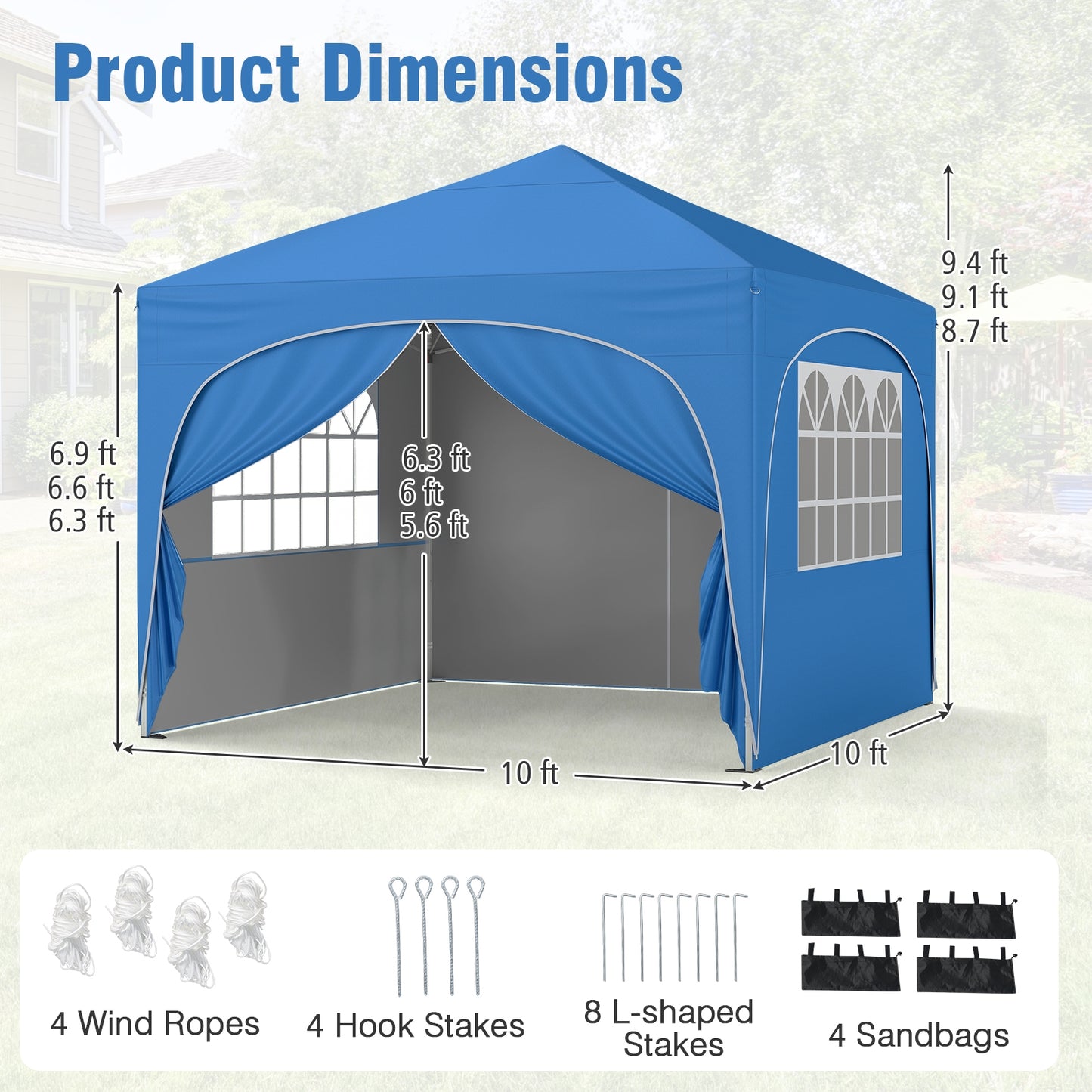 10 X 10 FT Pop up Canopy Tent with 4 Removable Sidewall, Blue Canopies at Gallery Canada