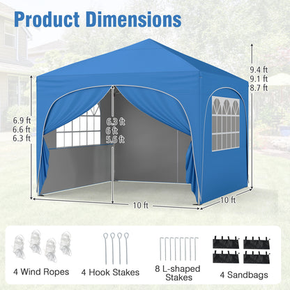 10 X 10 FT Pop up Canopy Tent with 4 Removable Sidewall, Blue Canopies at Gallery Canada