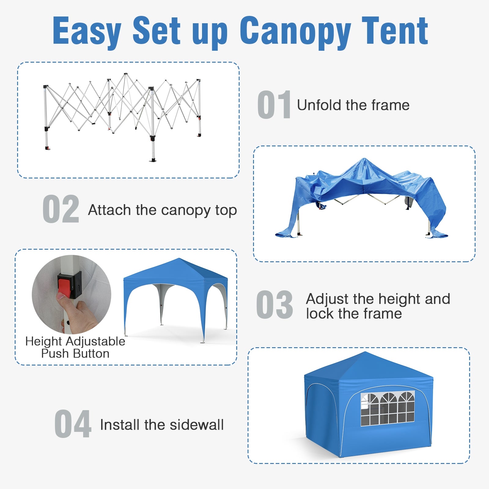 10 X 10 FT Pop up Canopy Tent with 4 Removable Sidewall, Blue Canopies at Gallery Canada