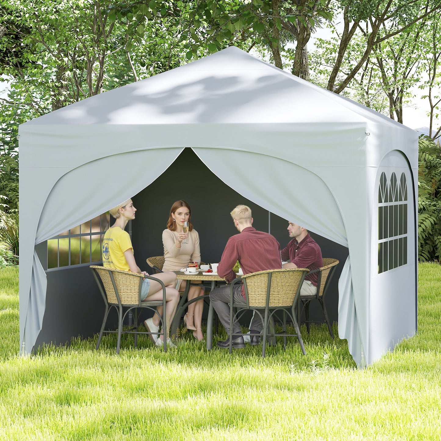 10 X 10 FT Pop up Canopy Tent with 4 Removable Sidewall, White Canopies at Gallery Canada